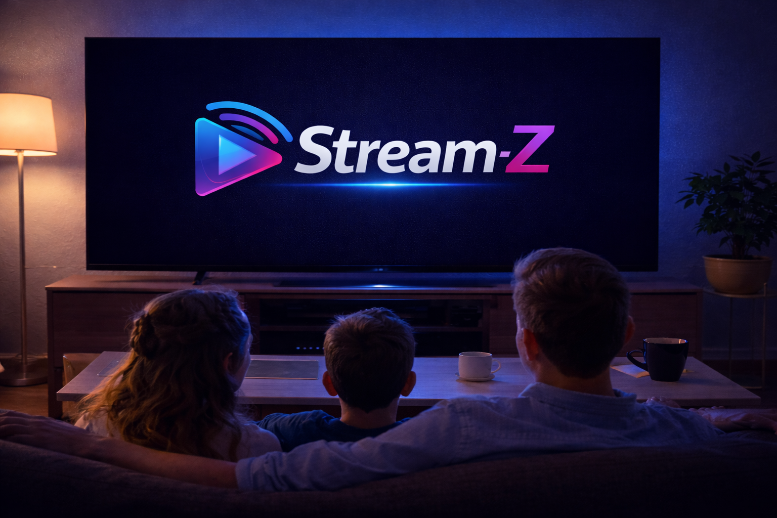Family watching Stream-Z on TV
